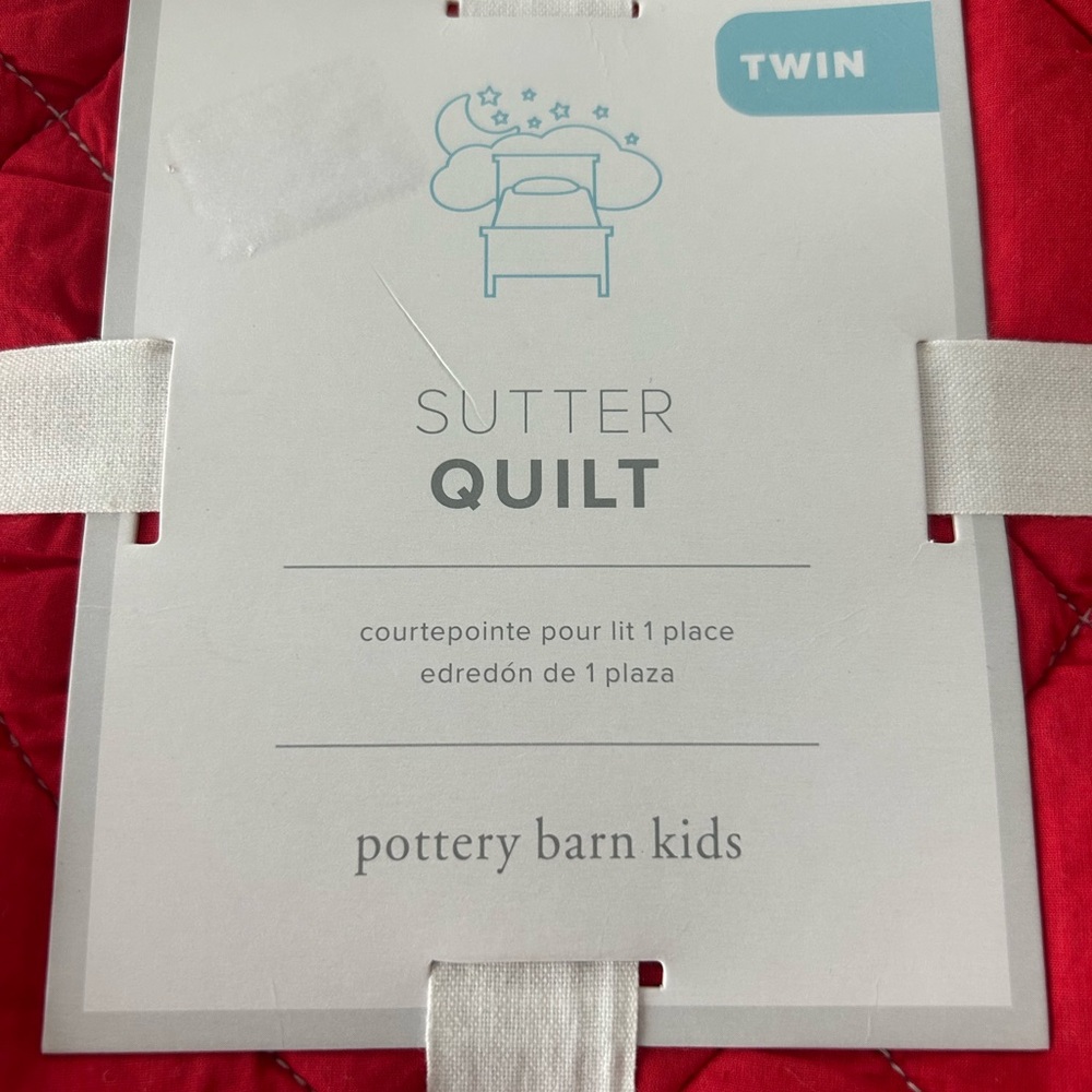 Pottery Barn Kid’s Sutter Red Quilt Bedding Twin Comforter NEW - Picture 3 of 5